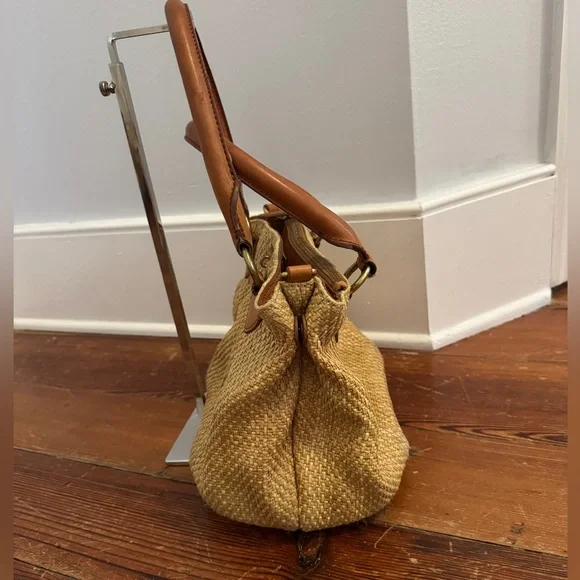 J.Crew Berkeley Small Shoulder Top Handle Straw Leather Bag Beige - Picture 4 of 12